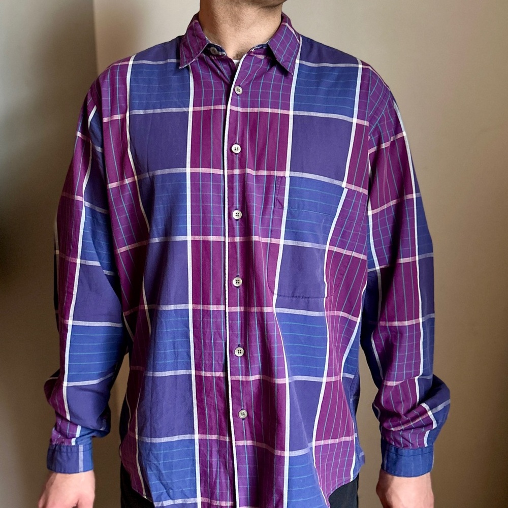 Vintage YSL Yves Saint Laurent Plaid Shirt Purple Blue Check – Unisex M